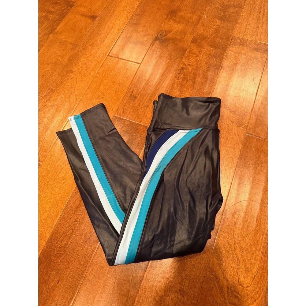Spanx pleather leggings navy with stripes size large
